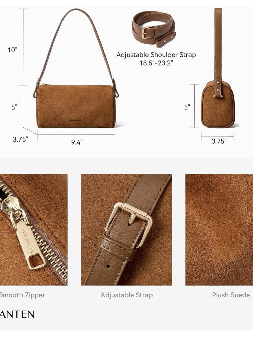 Shoulder Bag for Women Suede Leather Handbags Crossbody Purse Vintage Barrel Bag - Picture 4 of 6